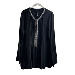 Plenty by Tracy Reese Black Beaded Metallic LagenLook Tunic Blouse OS Medium